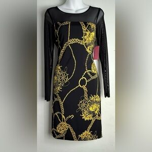 Isaac Mizrahi Elegant Black and Gold Chain Print Dress